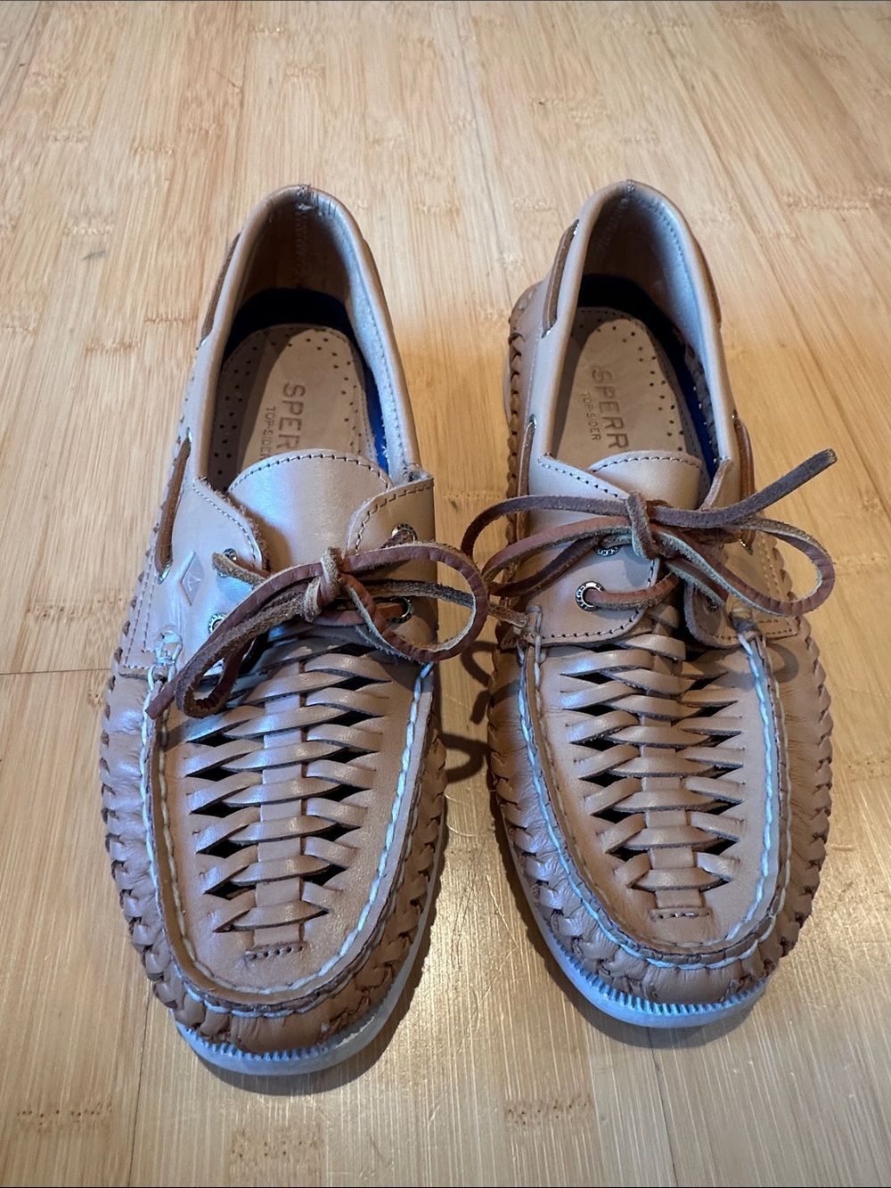 Sperry Woven Leather Boat Shoes in Light Brown